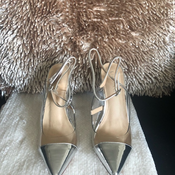 COPY - Liliana ankle strap metallic sling back heel / clear pointy toe pumps - Picture 7 of 10